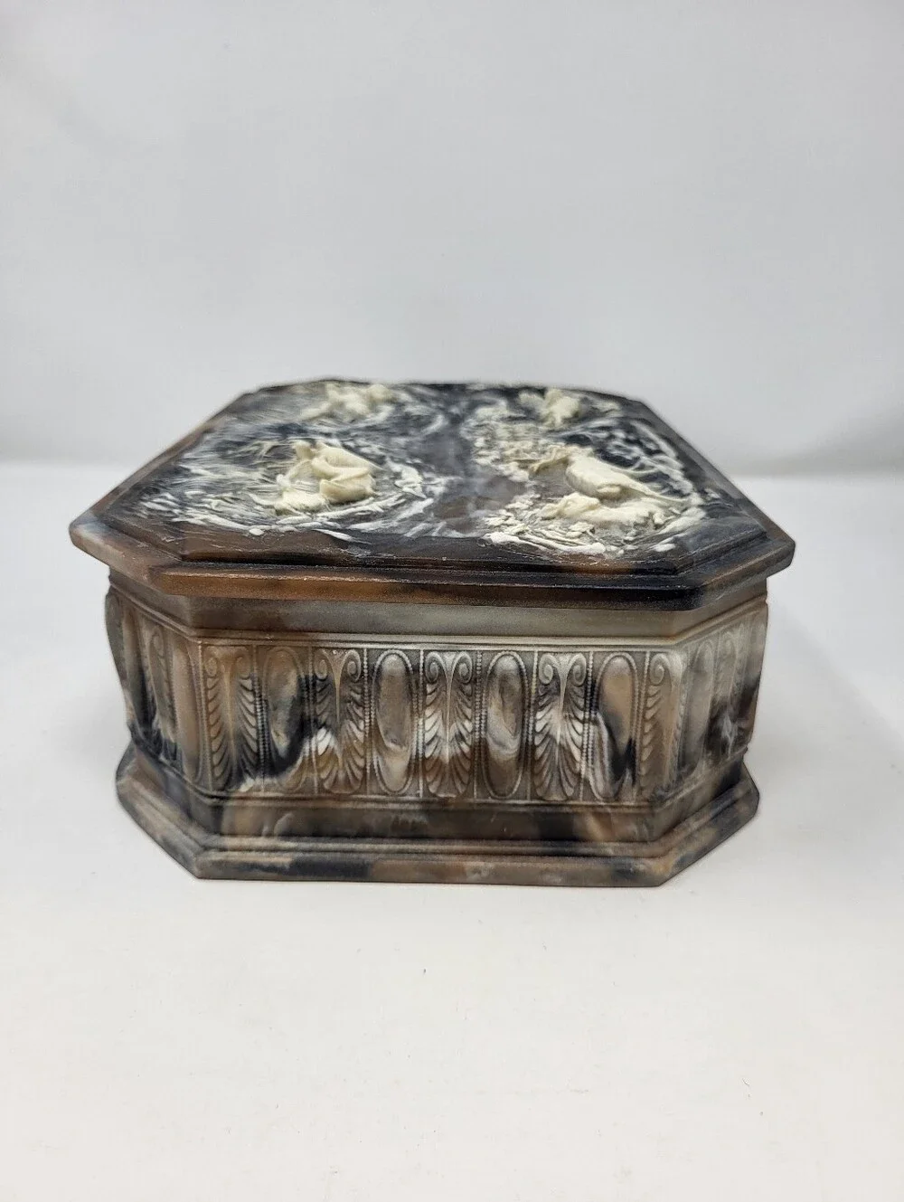 Incolay Stone Jewelry Keepsake Box Woodland Wildlife Vintage Deer Duck Rabbits